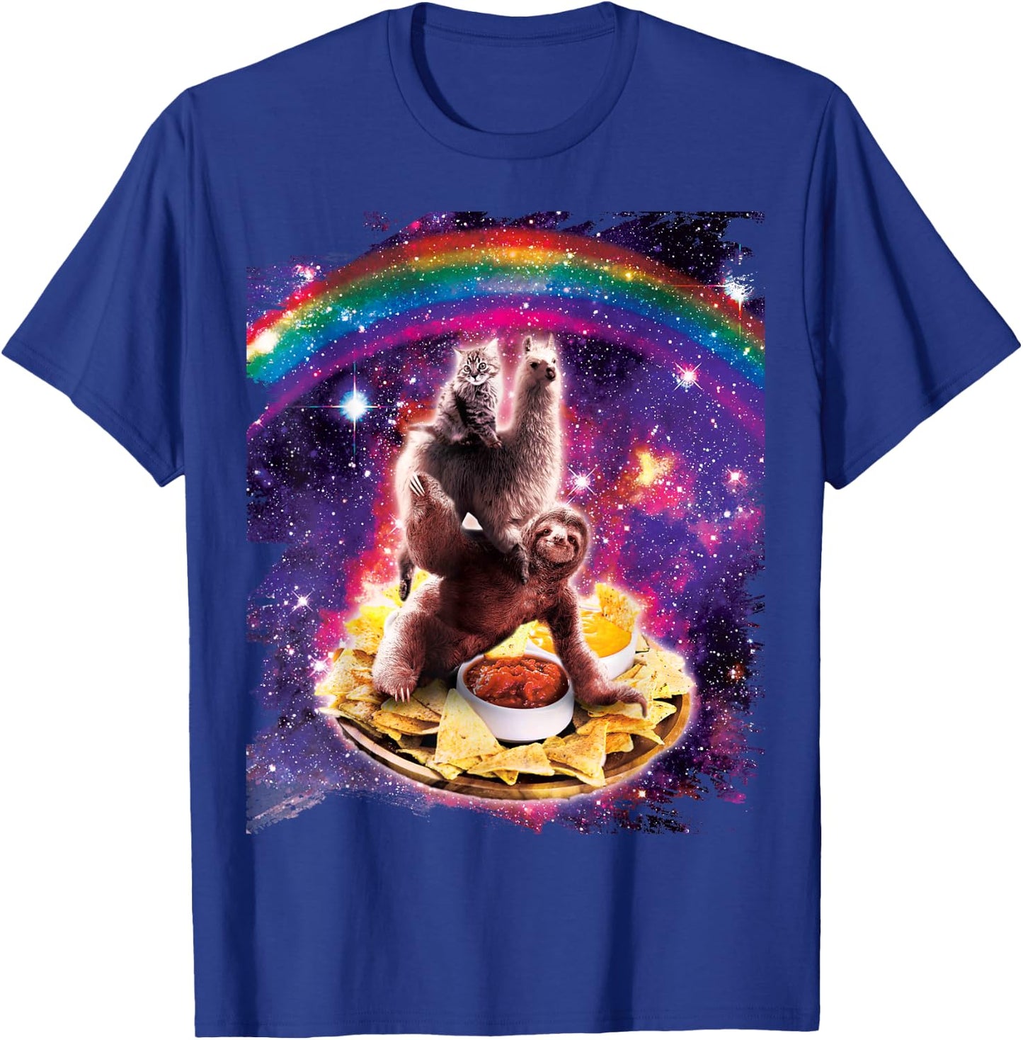 Space Cat Lama Sloth Riding Nachos T-Shirt - T-Shirt | Royal