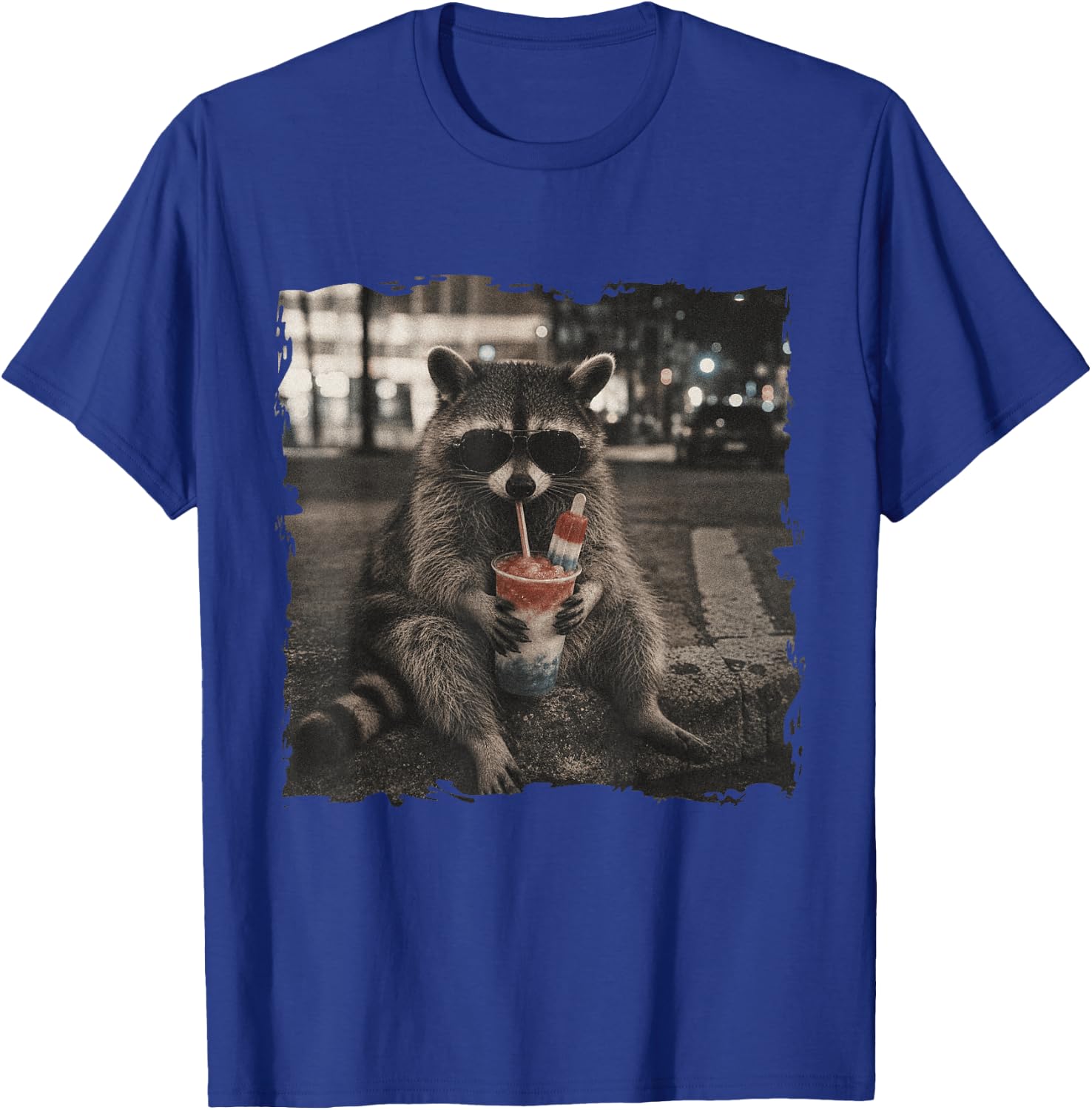 Patriotic Raccoon Drinking Iced Slushie 4th of July America T-Shirt - T-Shirt | Royal