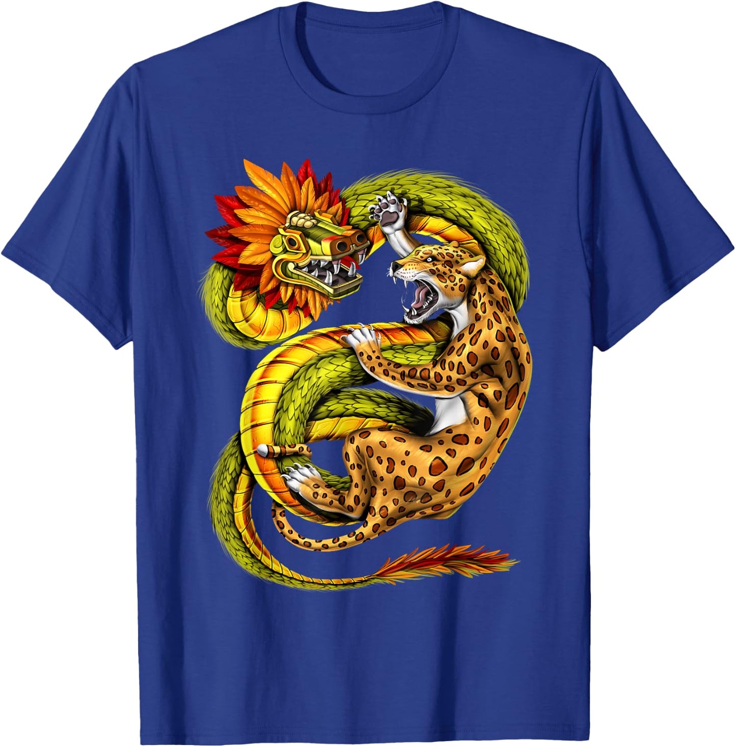 Aztec Feathered Serpent God Quetzalcoatl Aztec Jaguar T-Shirt - T-Shirt | Royal