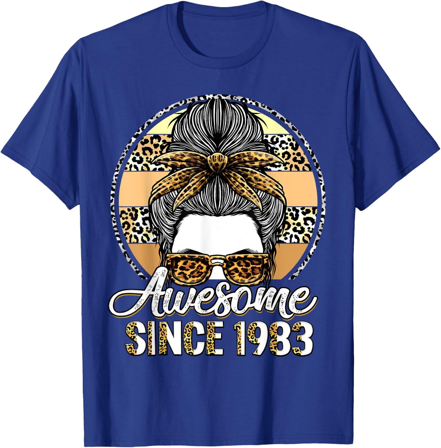 Awesome since 1983 40 Years Old Messy Bun Leopard T-Shirt - T-Shirt | Royal