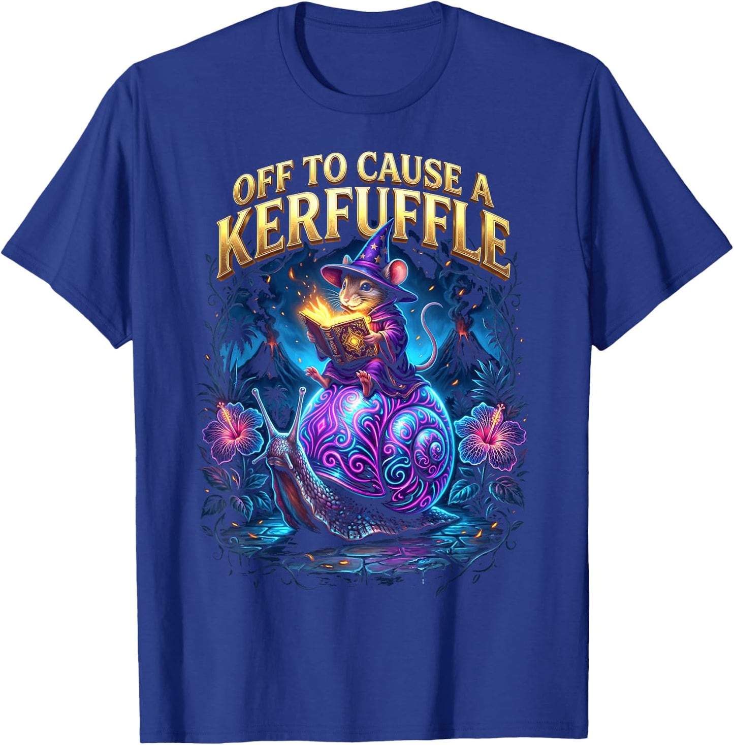 Off to Cause A Kerfuffle Wizard Mouse Riding Snail T-Shirt - T-Shirt | Royal