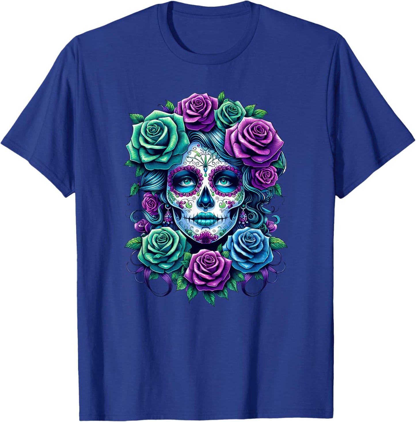 Dia de Muertos Cinco de Mayo Sugar Skull Women Flowers Roses T-Shirt - T-Shirt | Royal