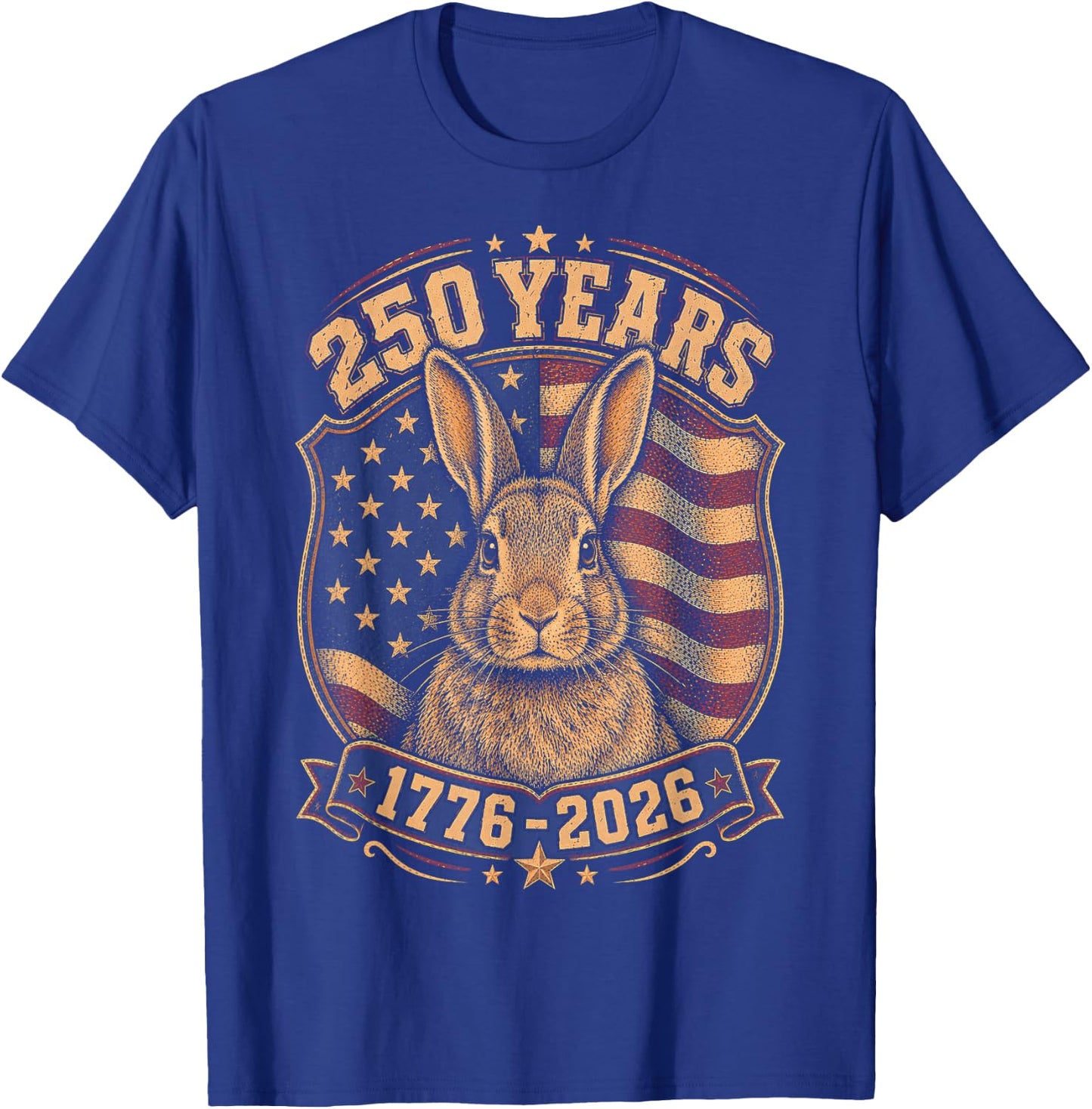 250th Anniversary USA 2026 American Flag Patriotic Rabbit T-Shirt - T-Shirt | Royal