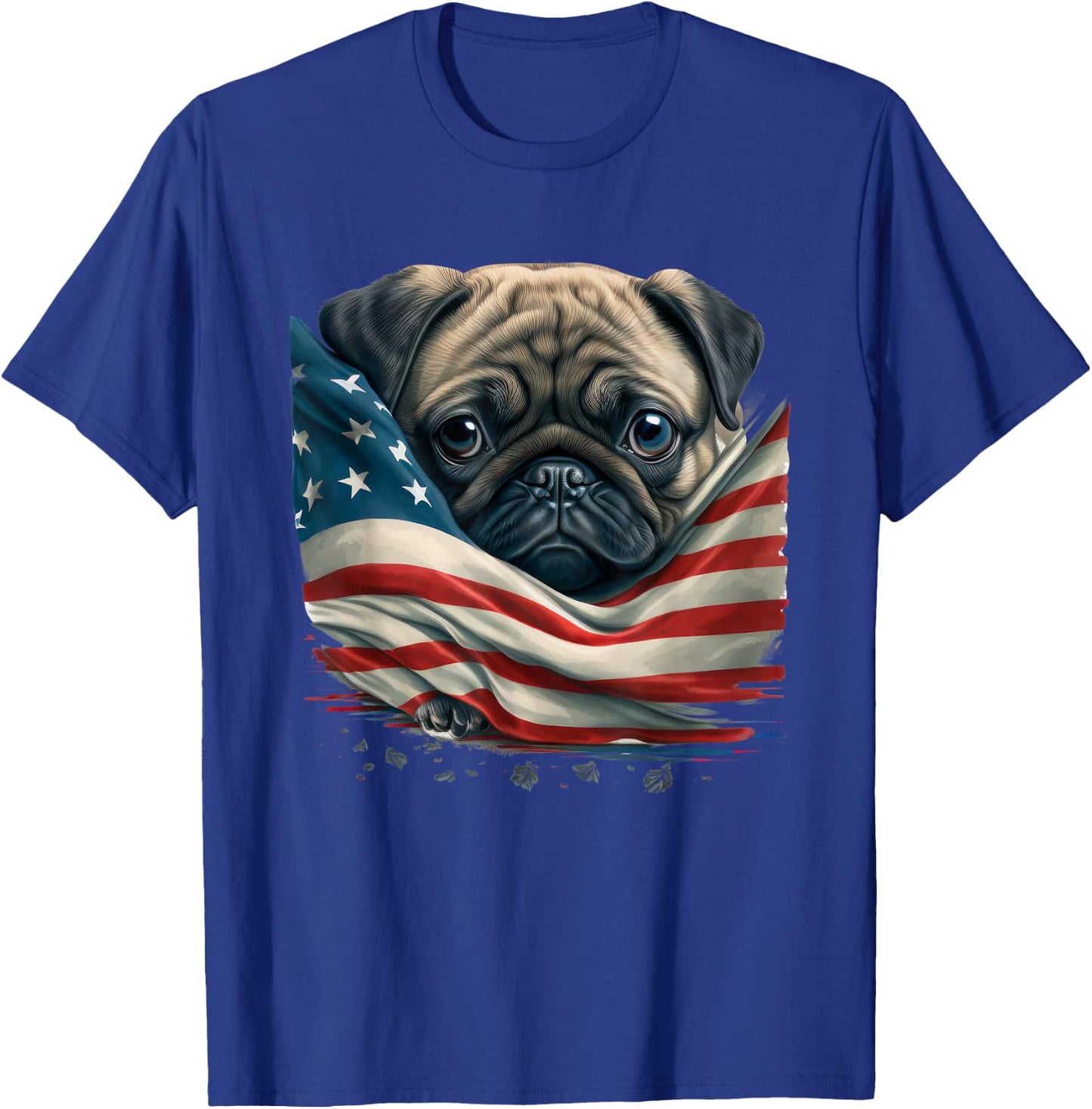 American Flag Pug | USA Patriotic Pug Dog | Funny Pug Lover T-Shirt - T-Shirt | Royal