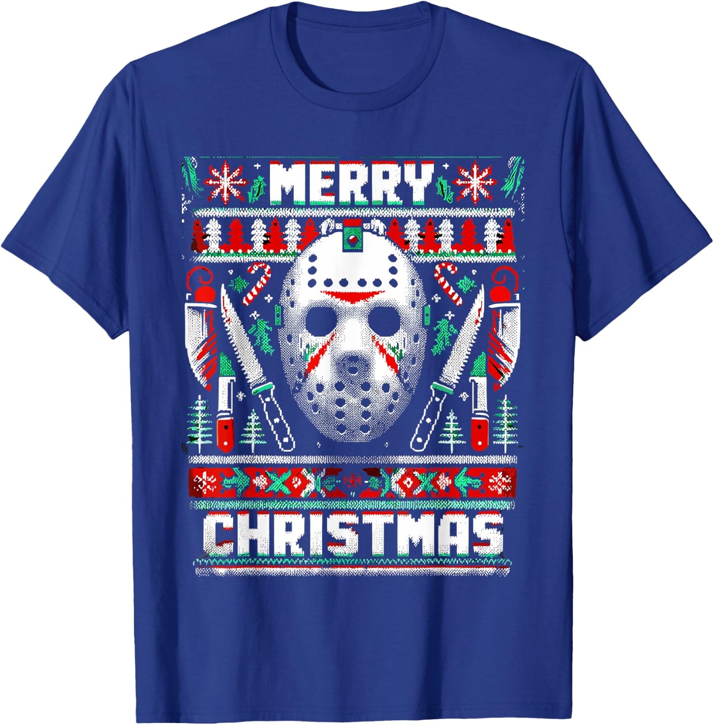 Merry Creepmas Festive Slasher Ugly Christmas T-Shirt - T-Shirt | Royal