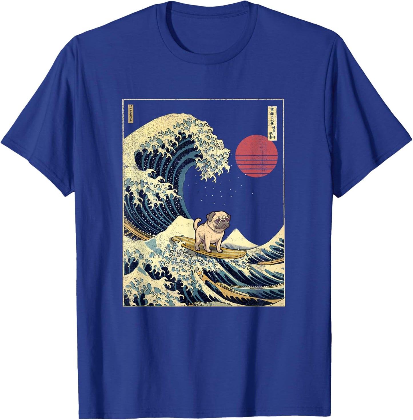 Mops Japanischer Kanagawa Wave Funny Surf Dog T-Shirt - T-Shirt | Royal