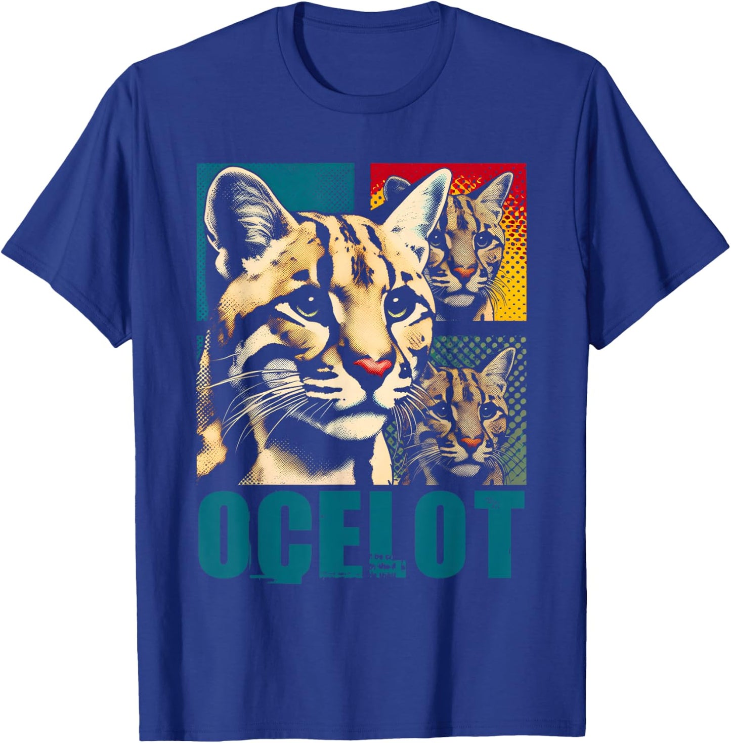 Ocelot Pop Art - Vintage Ocelot Jaguar Wild Cat Lover T-Shirt - T-Shirt | Royal