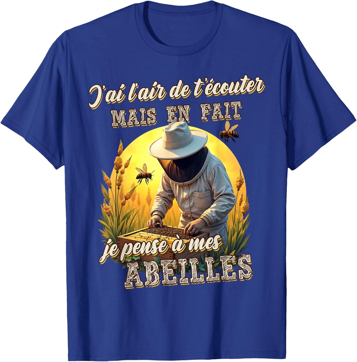 Funny Beekeeper Gift Je pensse à mes abeilles , Black, S T-Shirt - T-Shirt | Royal