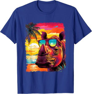 Rhinoceros Pop Art Vintage Zoo Animal Rhino Hawaiian T-Shirt - T-Shirt | Royal