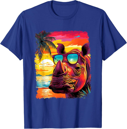 Rhinoceros Pop Art Vintage Zoo Animal Rhino Hawaiian T-Shirt - T-Shirt | Royal