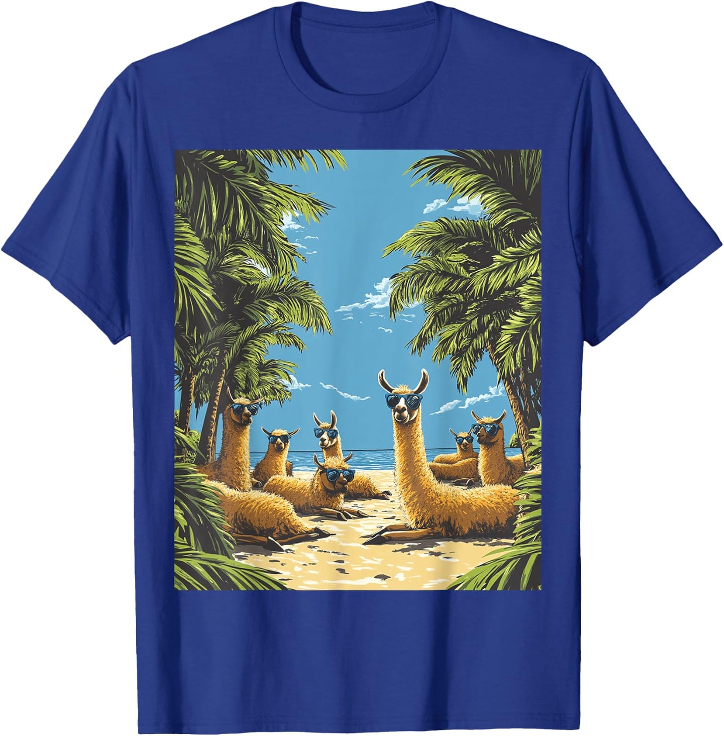 Funny Llamas Lounging On Beach T-Shirt - T-Shirt | Royal