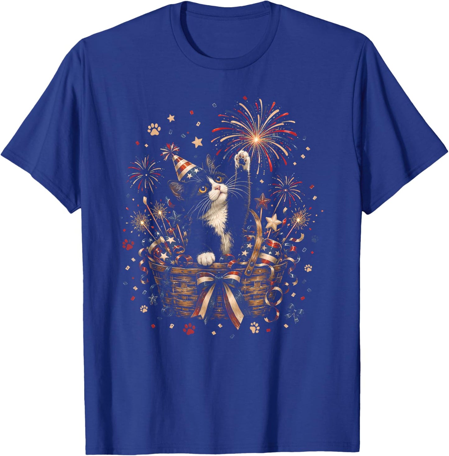 Patriotic Cat 4th of July American Flag Bow Girls Women T-Shirt - T-Shirt | Royal