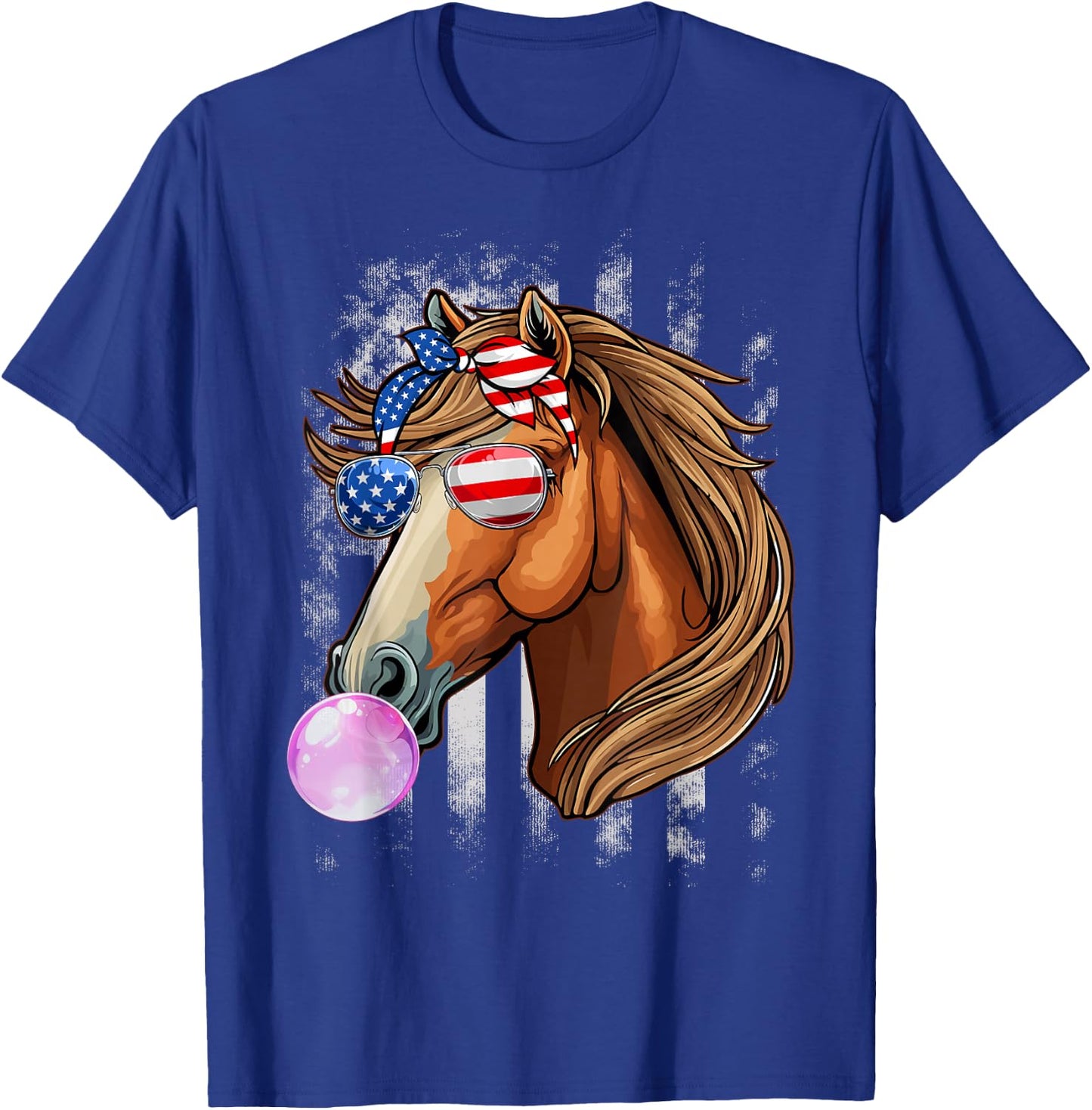 Horse Lovers Racers USA Flag 4th Of July Patriotic Girls T-Shirt - T-Shirt | Royal