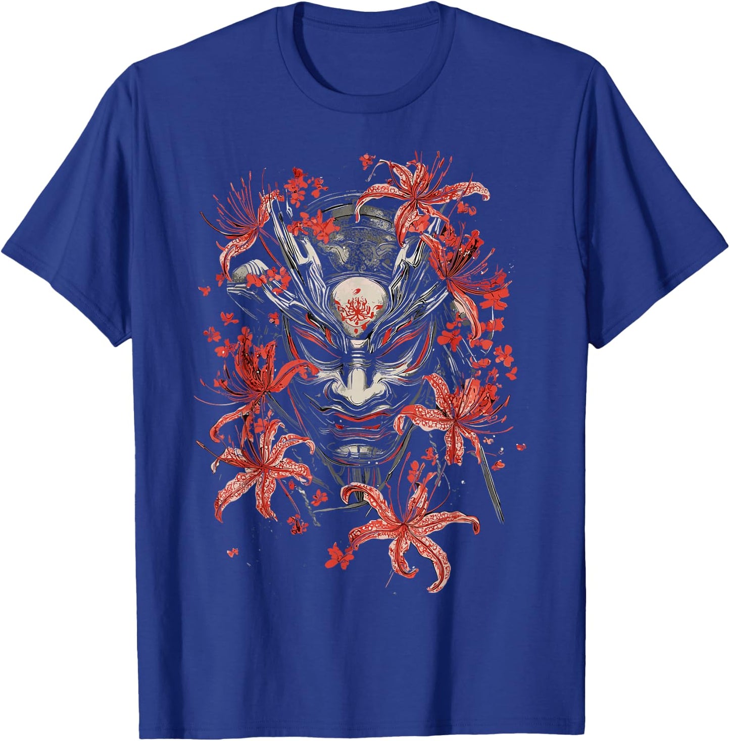 Red Spider Lily Flower Oni Mask Noh Japanese Anime Otaku T-Shirt - T-Shirt | Royal