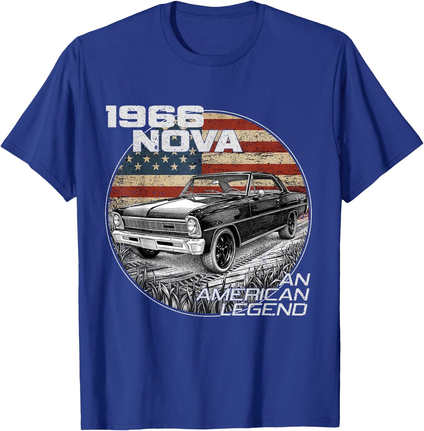 1966 66 Nova Silhouette Muscle Car American Flag T-Shirt - T-Shirt | Royal