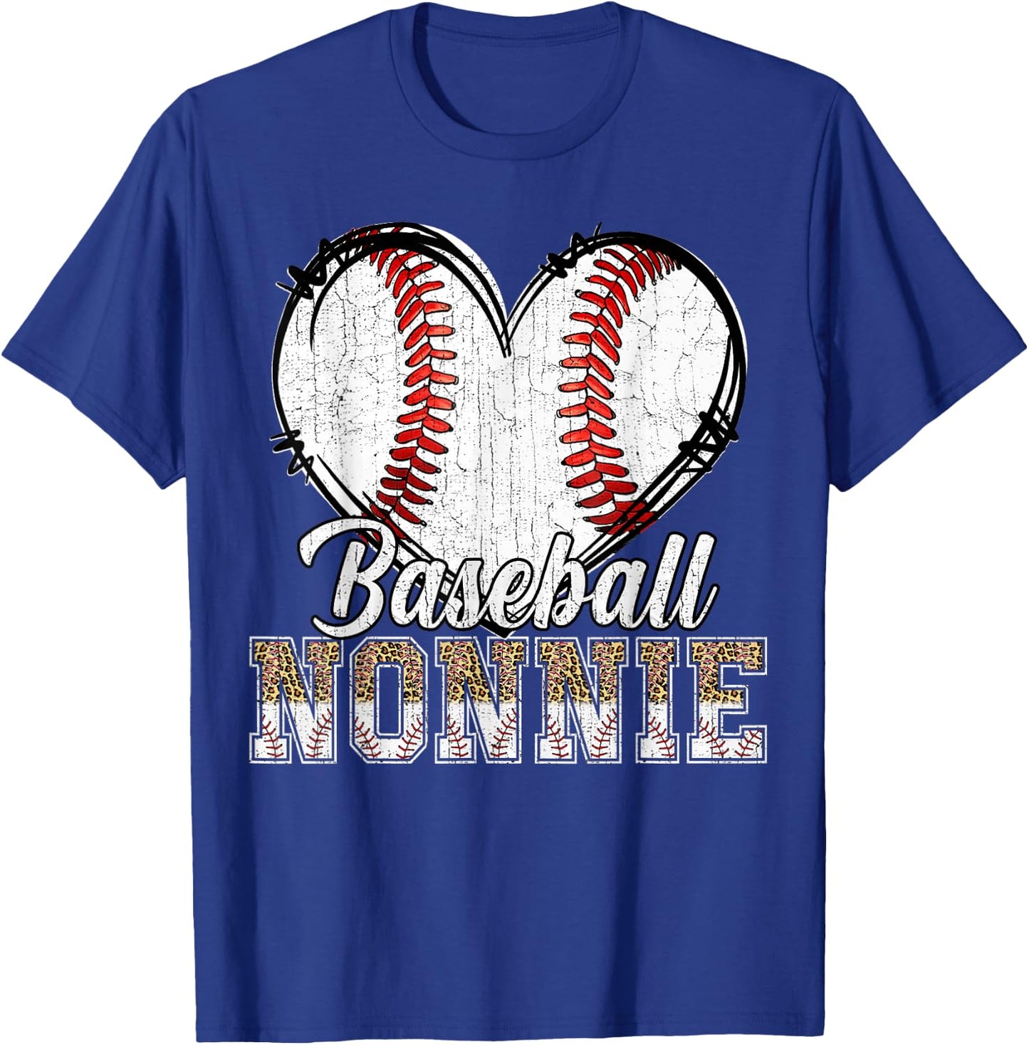 Softball Baseball Nonnie Heart Leopard Print Mother's Day T-Shirt - T-Shirt | Royal