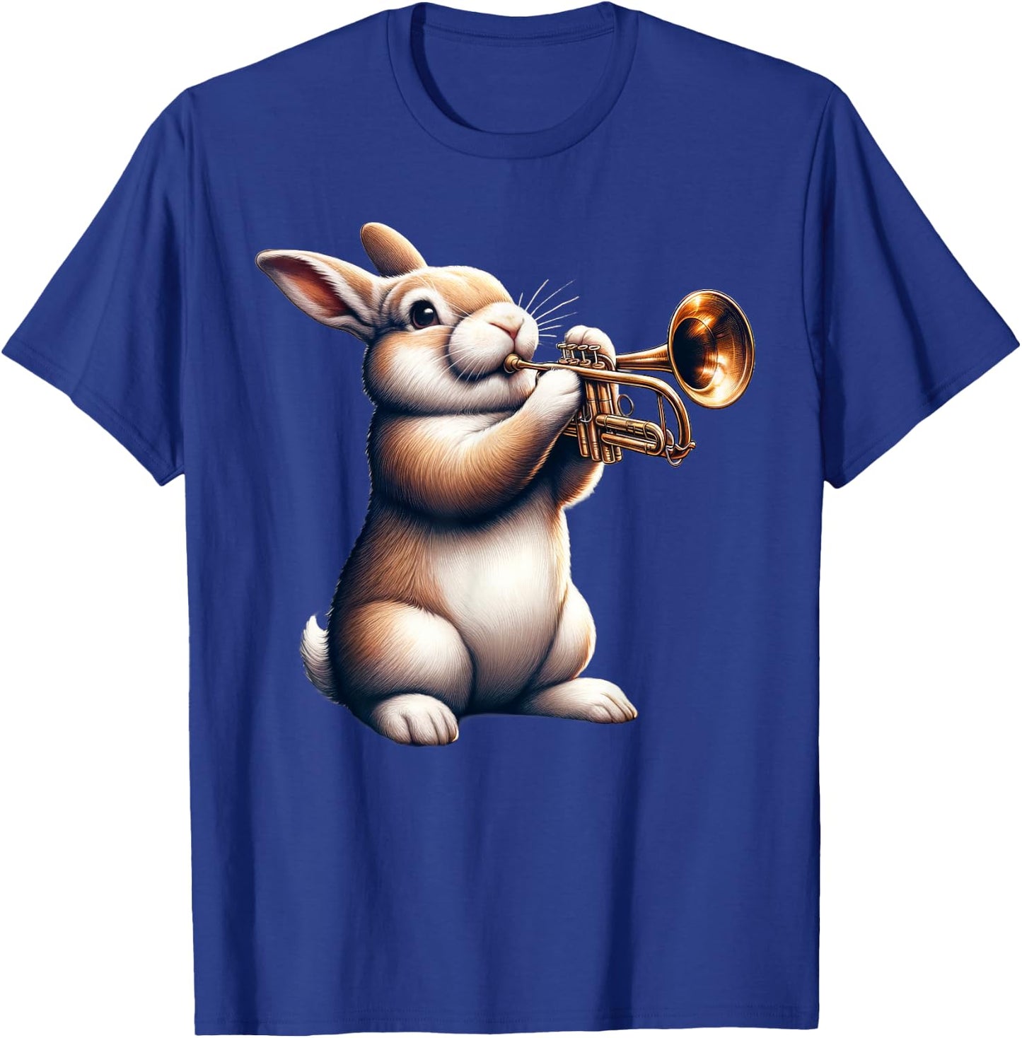 Cute Rabbit Bunny Playing Trumpet Rabbits Musician Music T-Shirt - T-Shirt | Royal