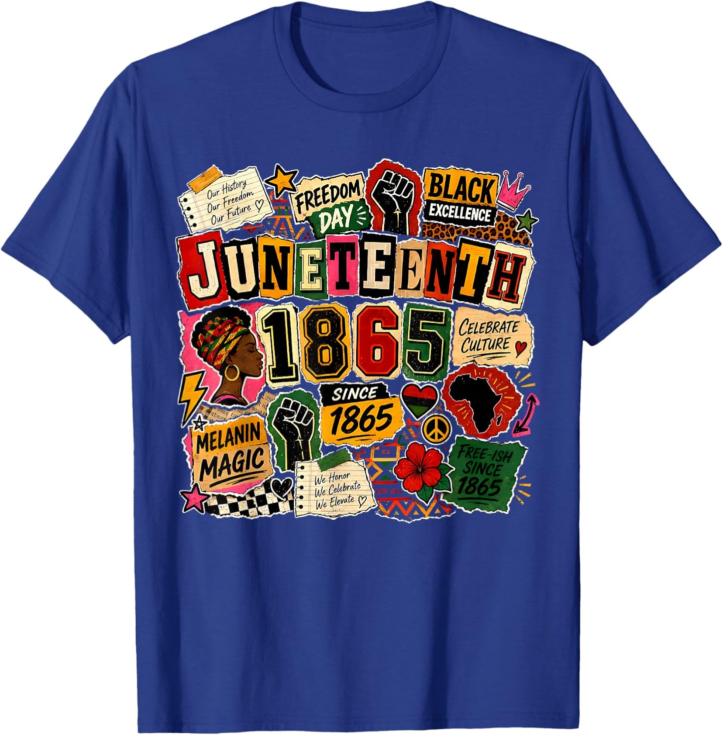 Juneteenth Freeish 1865 Afro Woman Africa Map Freedom Day T-Shirt - T-Shirt | Royal