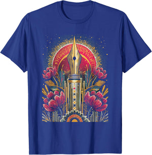 Art Deco Fountain Pen with Floral Ornament Retro Vintage T-Shirt - T-Shirt | Royal
