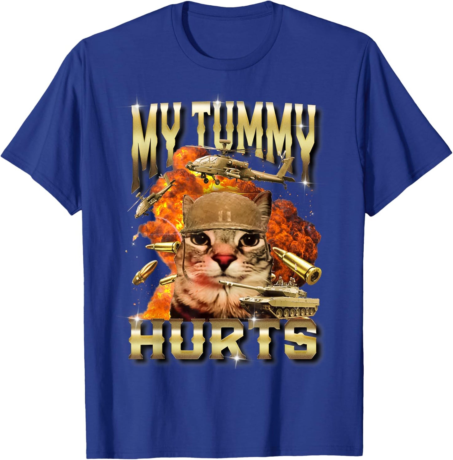 My Tummy Hurts Cat Meme Bootleg Funny T-Shirt - T-Shirt | Royal