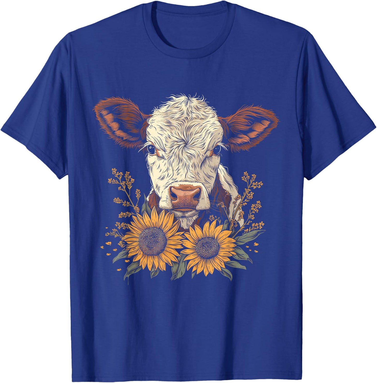 Cow Sunflowers Cute Baby Cow Vintage Farm Animals Farmer T-Shirt - T-Shirt | Royal