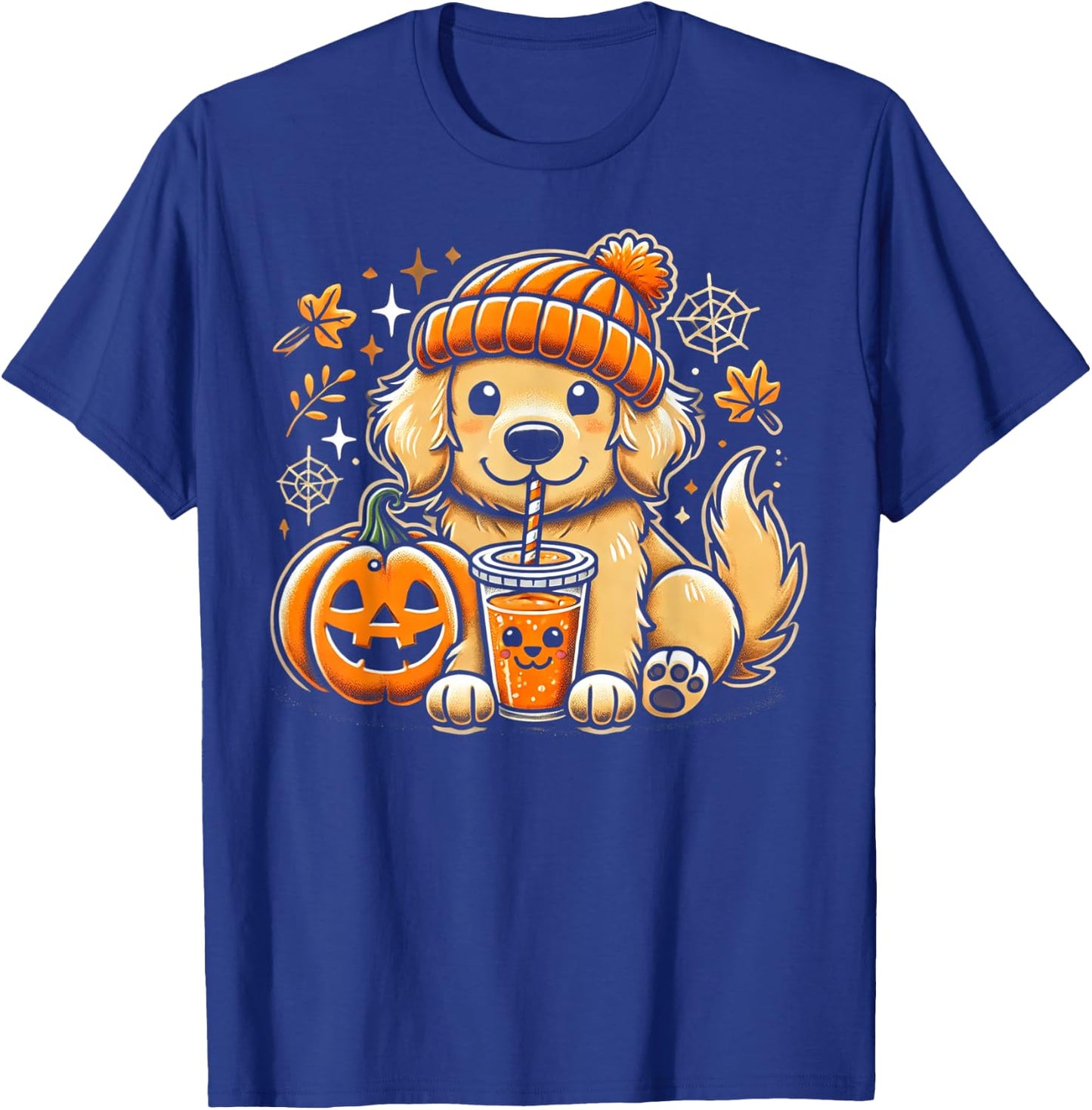 Cute Golden Retriever in Autumn with Pumpkin Drink T-Shirt - T-Shirt | Royal