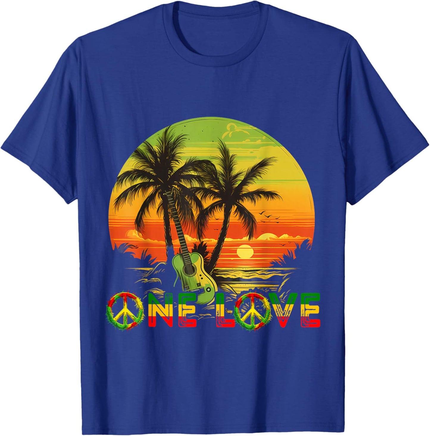 Rasta Reggae Sunset Reggae Music Guitar Guitarist Jamaica , black T-Shirt - T-Shirt | Royal