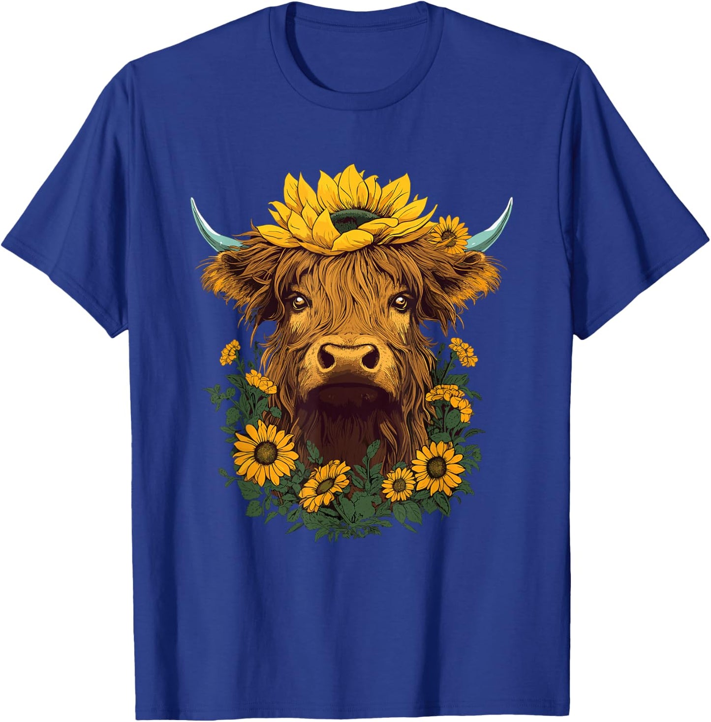 Highland Cow Sunflower Western Country T-Shirt - T-Shirt | Royal
