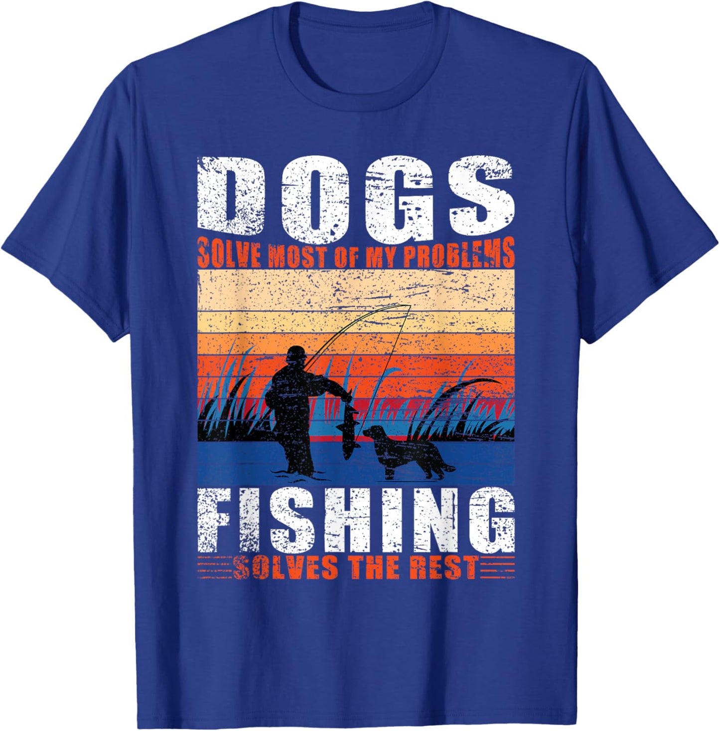 Old man Fishing Dad Dogs T-Shirt - T-Shirt | Royal