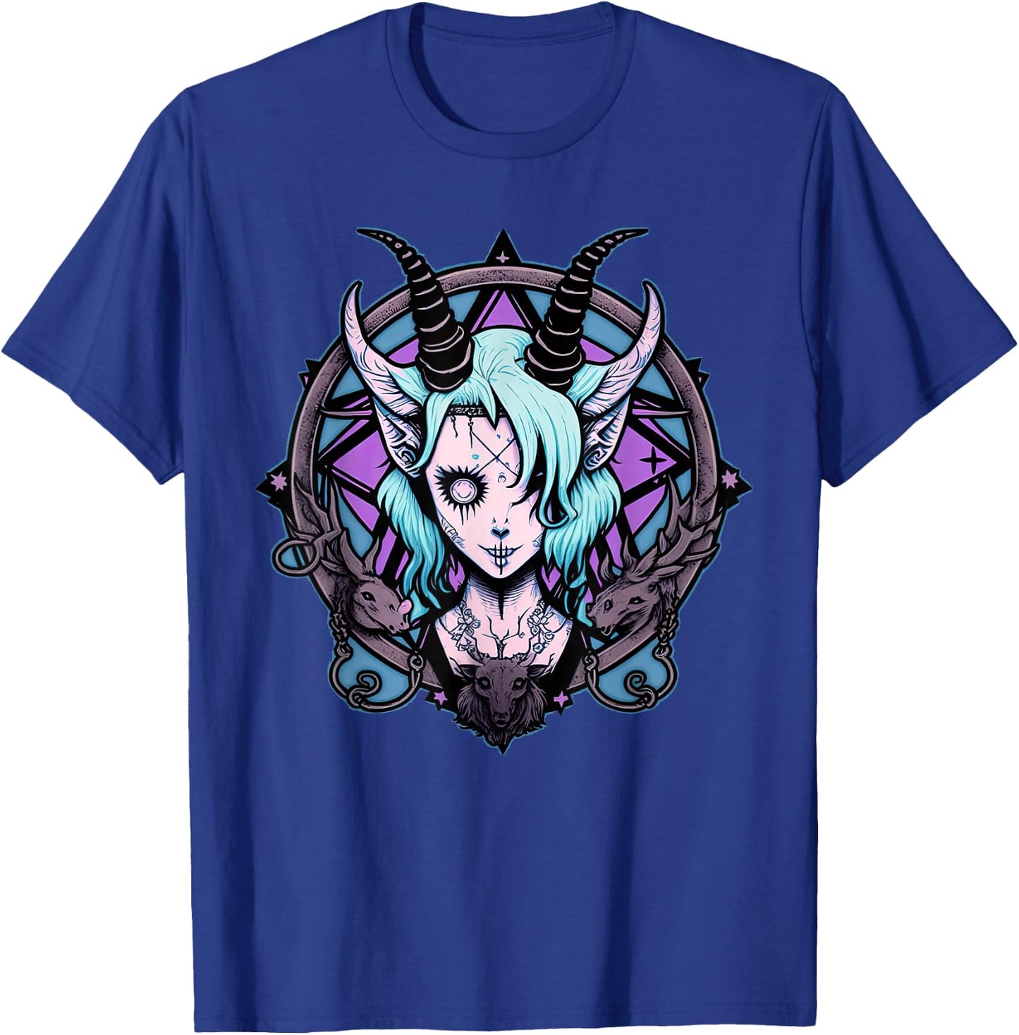 Kawaii Paste Scary Goat Pentacle T-Shirt - T-Shirt | Royal