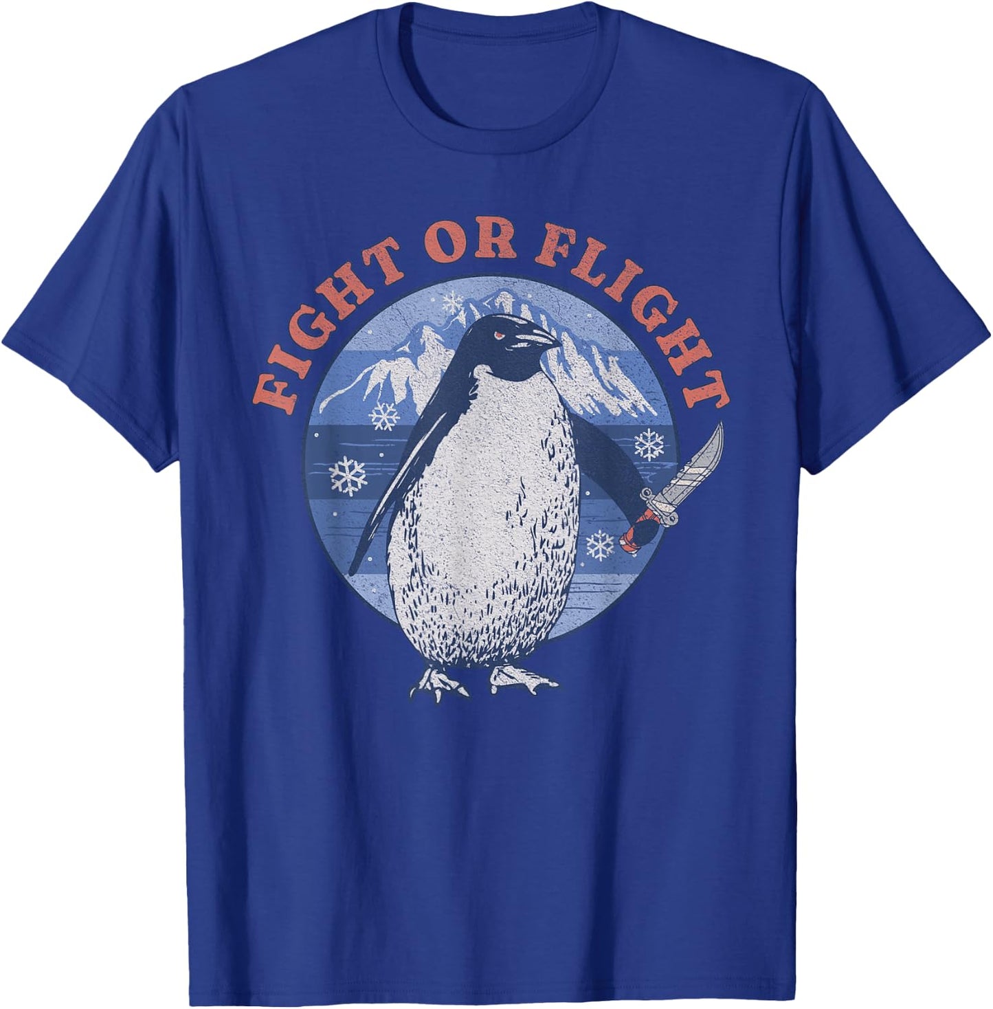 Fight or Flight Penguin Holding Knife Funny Meme T-Shirt - T-Shirt | Royal