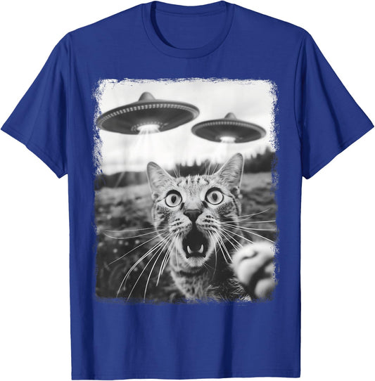 Alien Selfie Alien UFO Tabby Cat , Black, S T-Shirt - T-Shirt | Royal