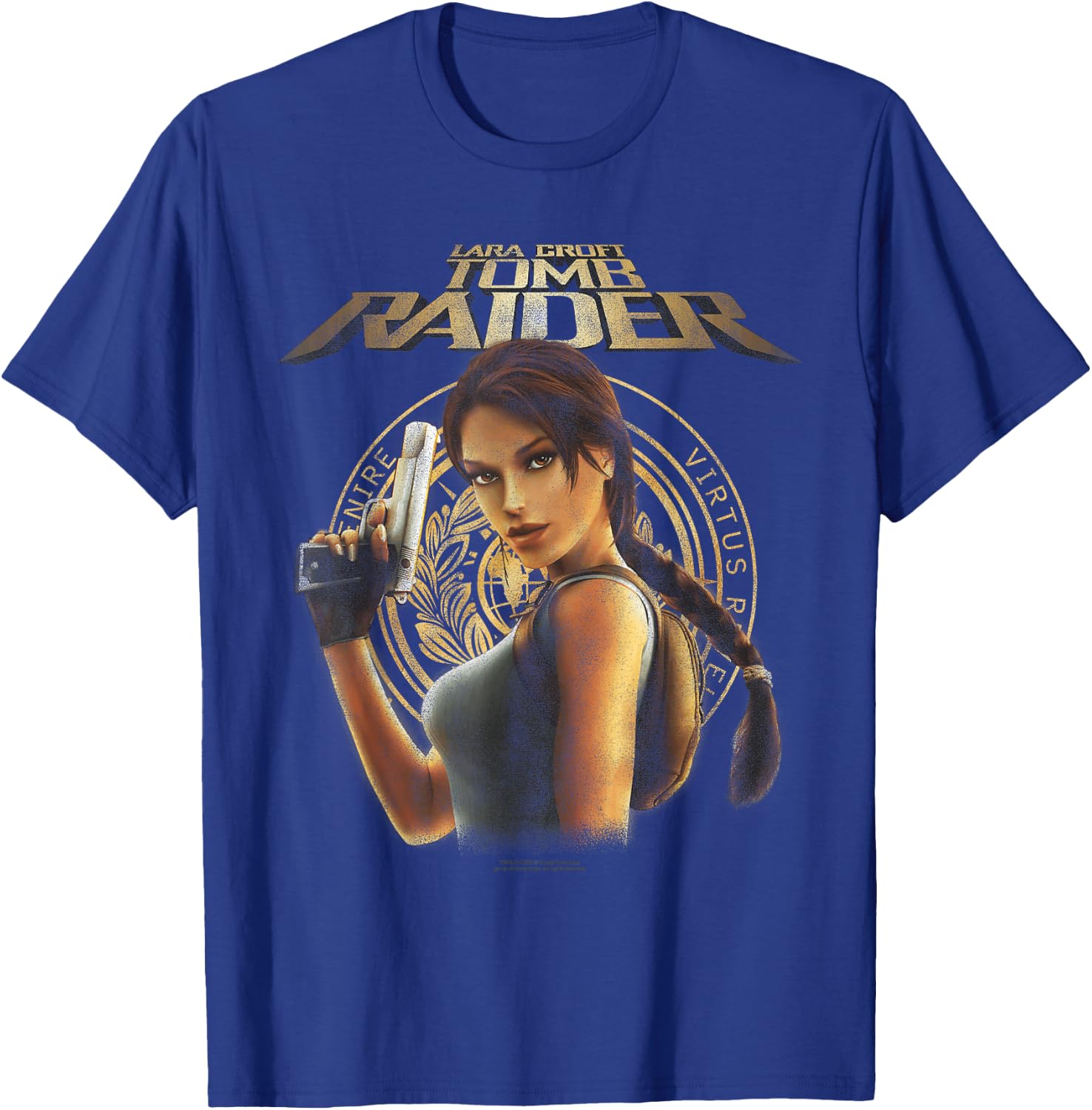 Lara Croft Portrait with Seal Retro Video Game T-Shirt - T-Shirt | Royal
