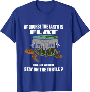 Flat Earth Theory Elephant Turtle Flat Earth Funny Science T-Shirt - T-Shirt | Royal