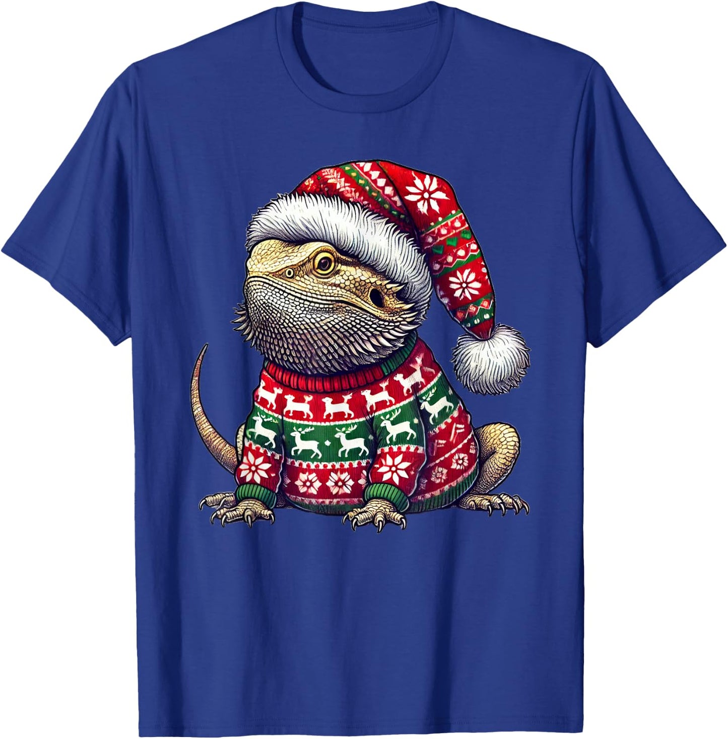 Bearded Dragon Ugly Sweater Santa Hat Christmas T-Shirt - T-Shirt | Royal