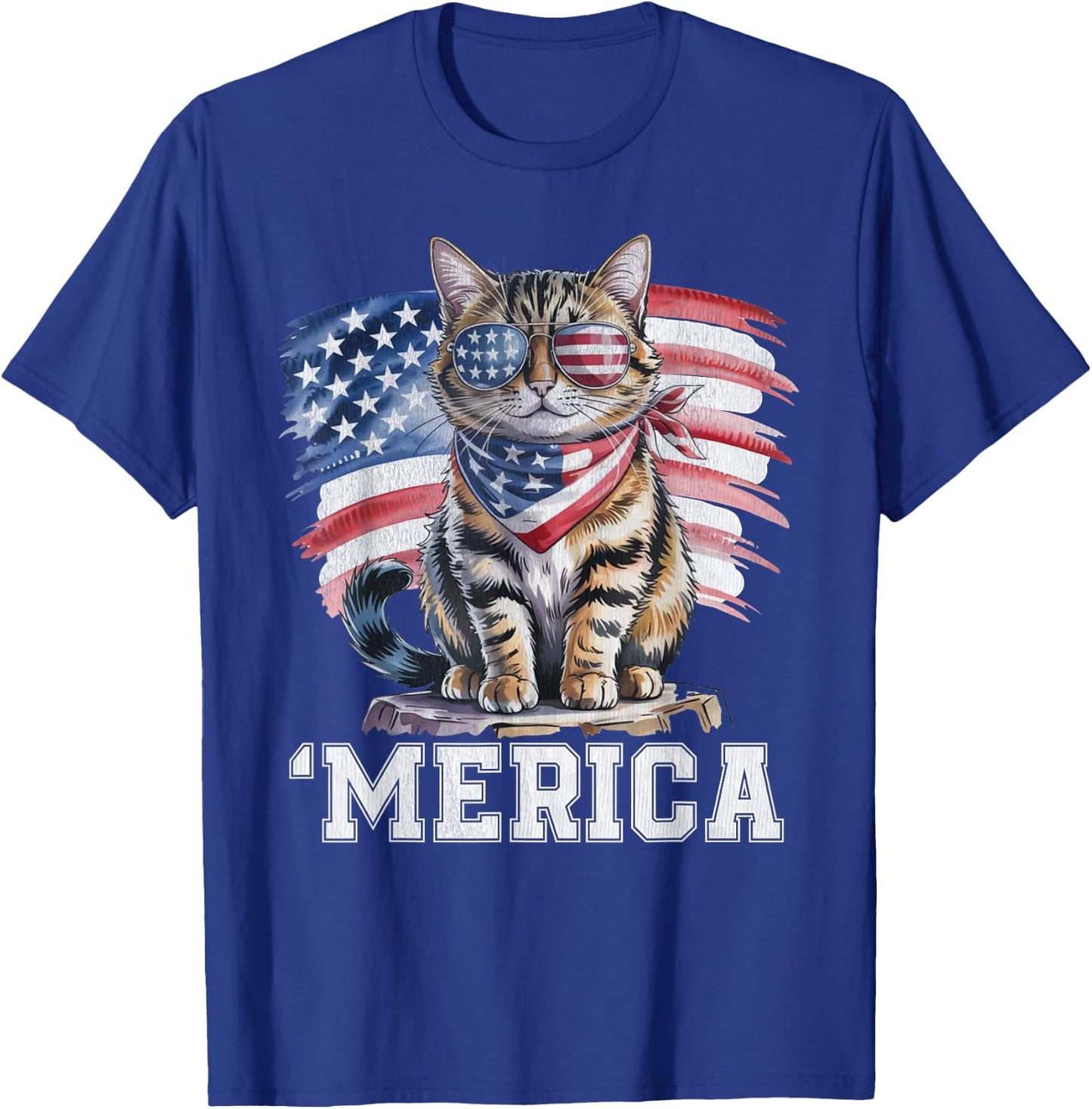 USA 'Merica Cat 4th of July Men Women Kids Funny Patriotic T-Shirt - T-Shirt | Royal