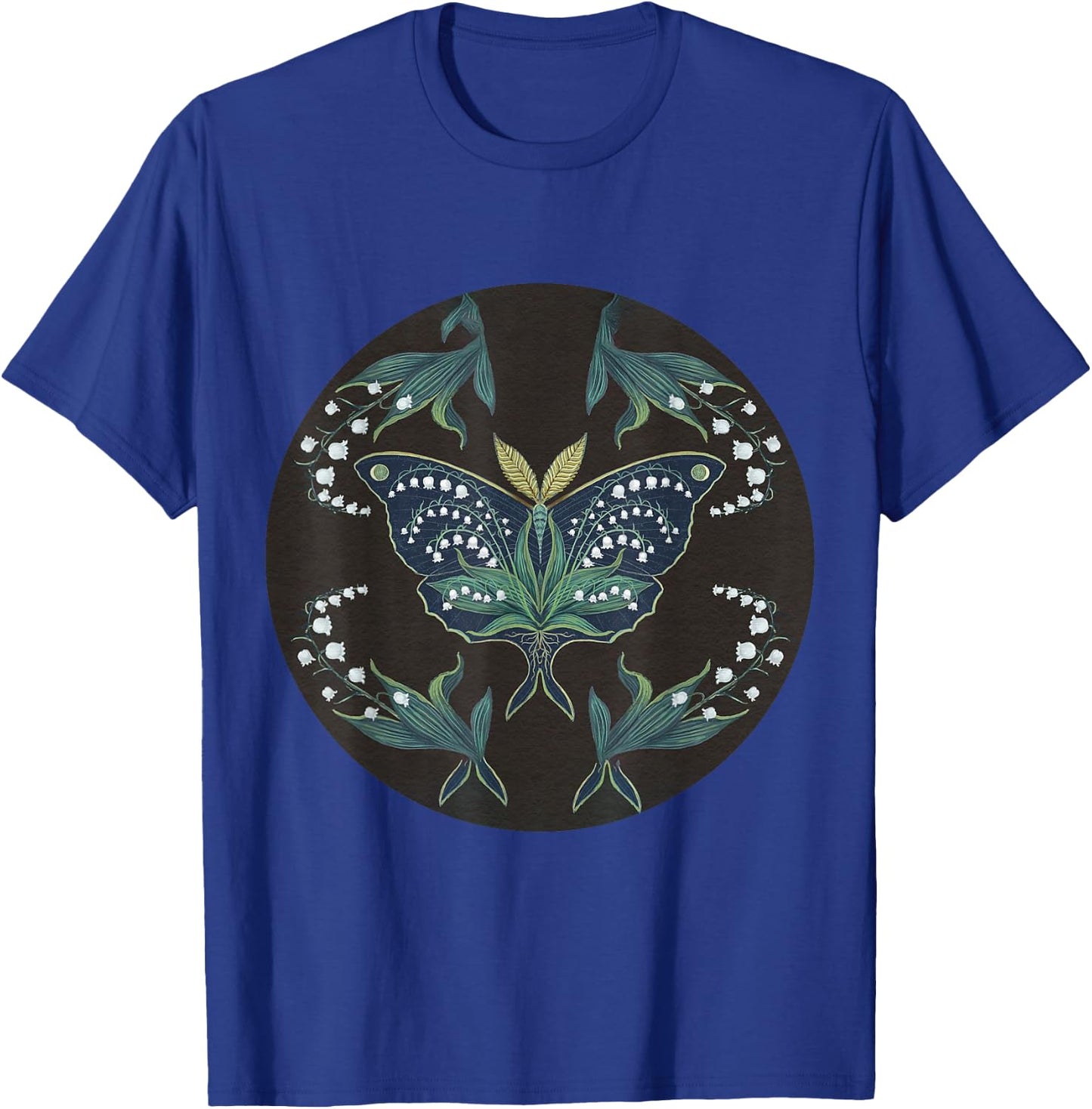 Great Peacock Moth Kawaii Insect Lily Of Valley Garden T-Shirt - T-Shirt | Royal