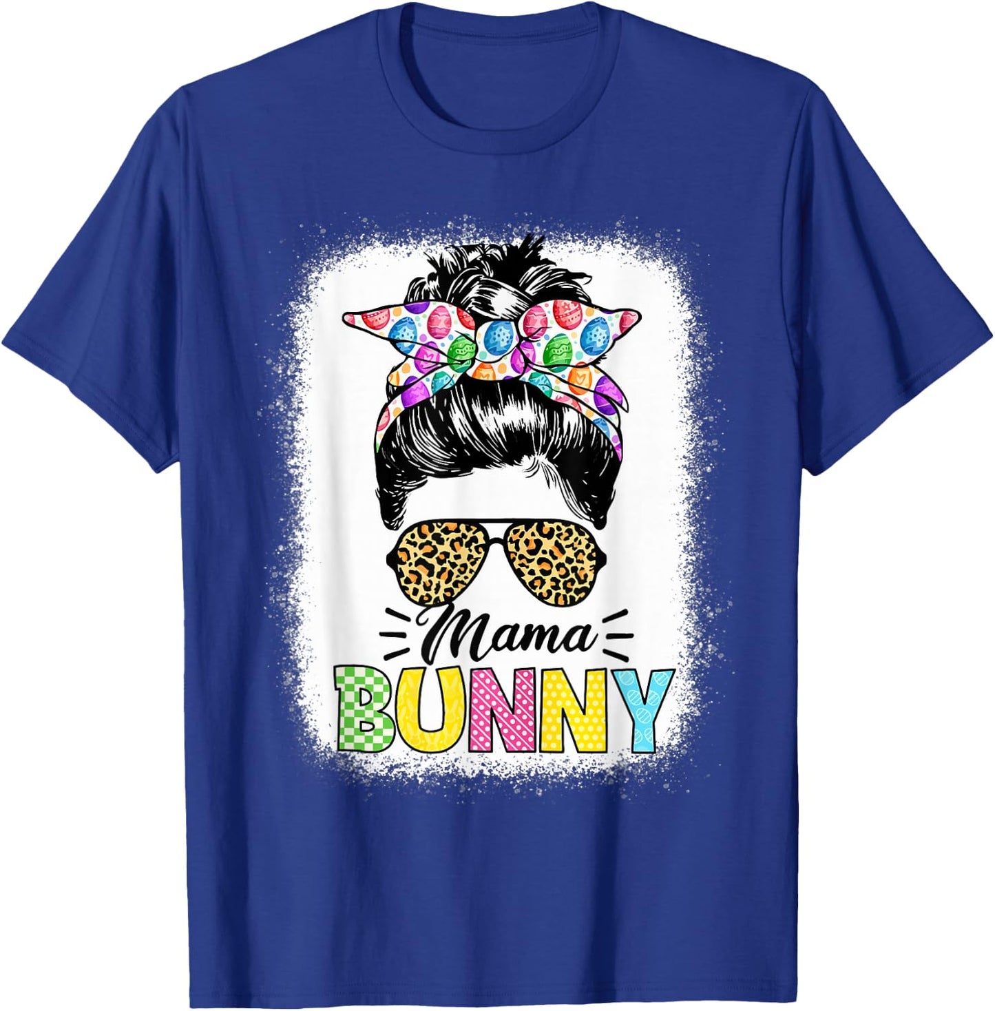 Mama Bunny Shirt Easter Mom Messy Bun Leopard T-Shirt - T-Shirt | Royal