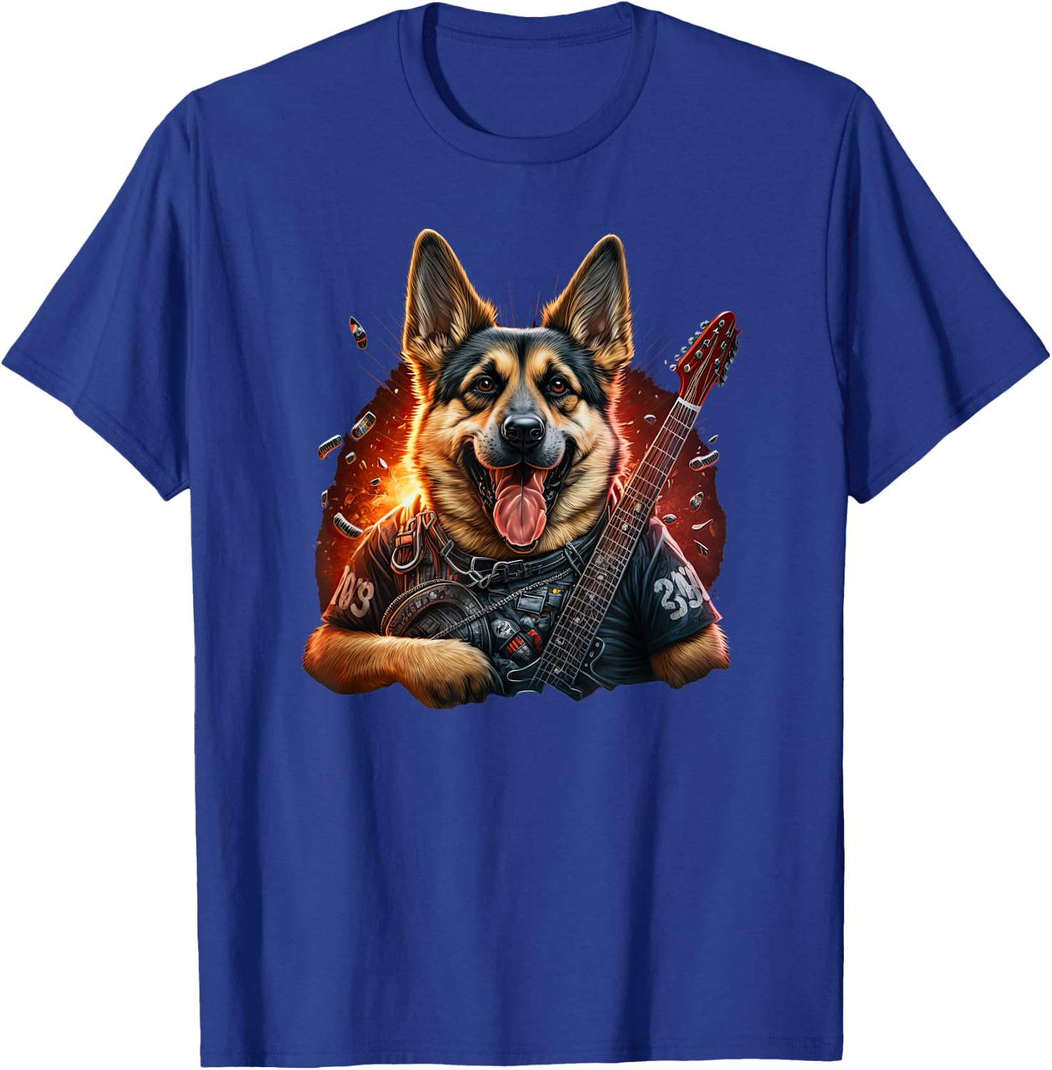 Funny German shepherd Dog Rock And Roll Guitar Music T-Shirt - T-Shirt | Royal