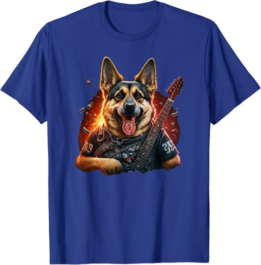 Funny German shepherd Dog Rock And Roll Guitar Music T-Shirt - T-Shirt | Royal