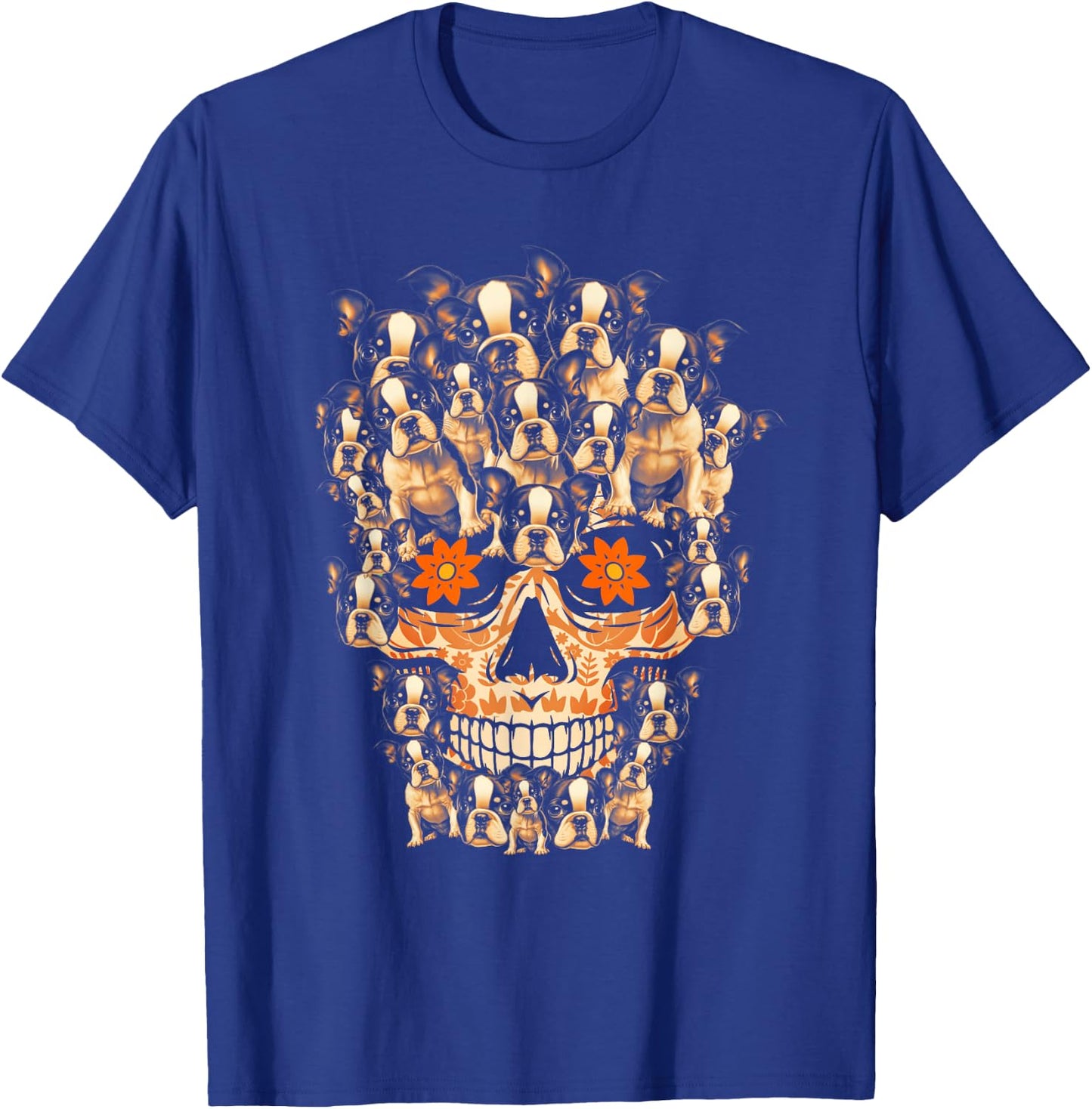 Funny Halloween Costume Skull Boston Terrier Dog Lover T-Shirt - T-Shirt | Royal