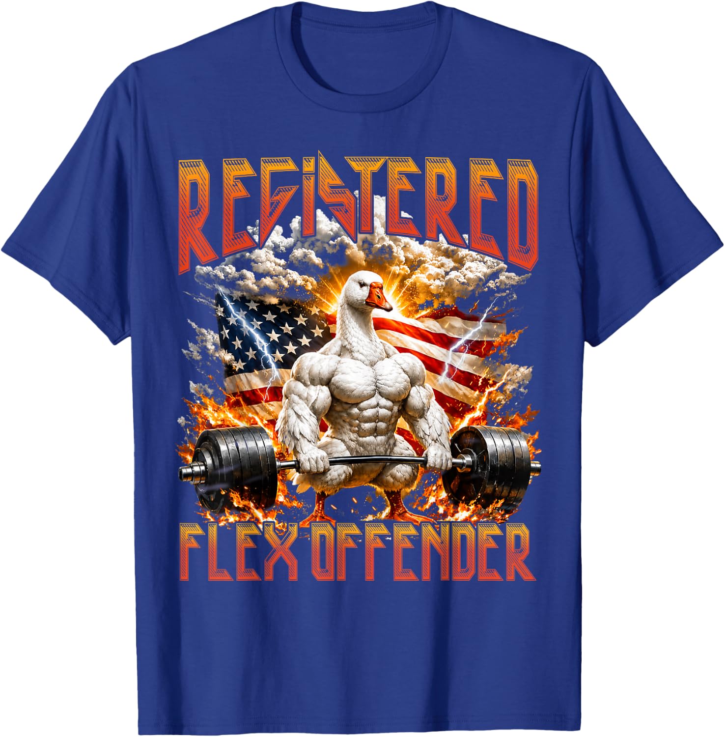Registered Flex Offender Muscular Goose Gym Workout Bootleg T-Shirt - T-Shirt | Royal