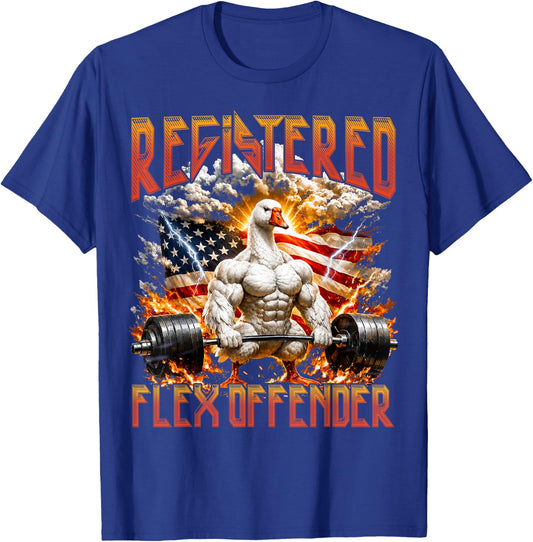 Registered Flex Offender Muscular Goose Gym Workout Bootleg T-Shirt - T-Shirt | Royal