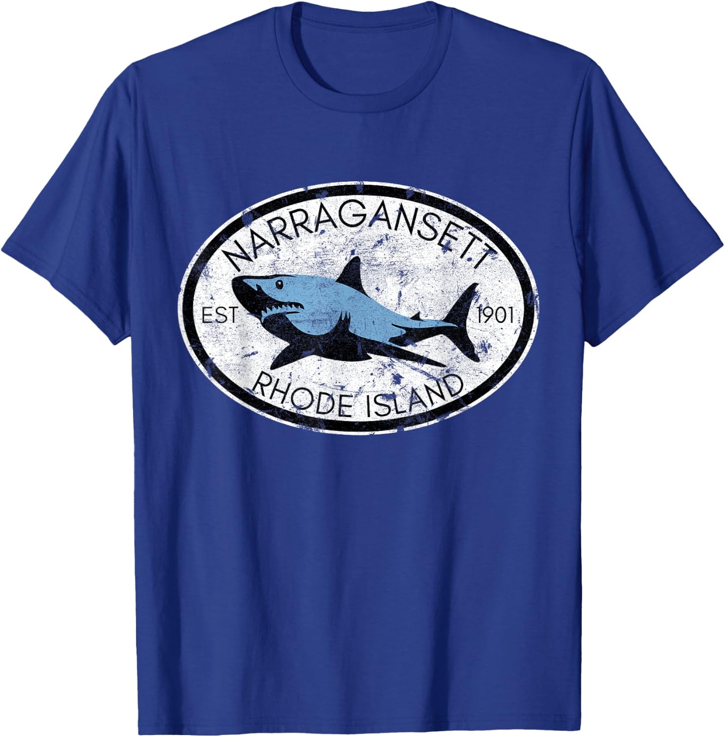 Narragansett Rhode Island Fishing Shark Fish Beach Vintage T-Shirt - T-Shirt | Royal