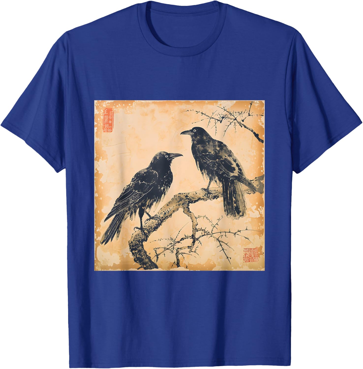 Japanese Vintage Crow Design Classic T-Shirt - T-Shirt | Royal