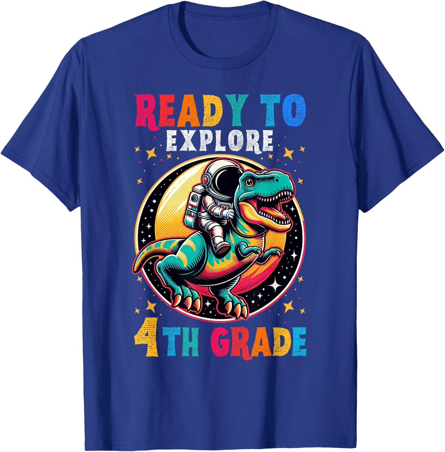 First day back to School 4th grade Astronaut Dinosaur boys T-Shirt - T-Shirt | Royal