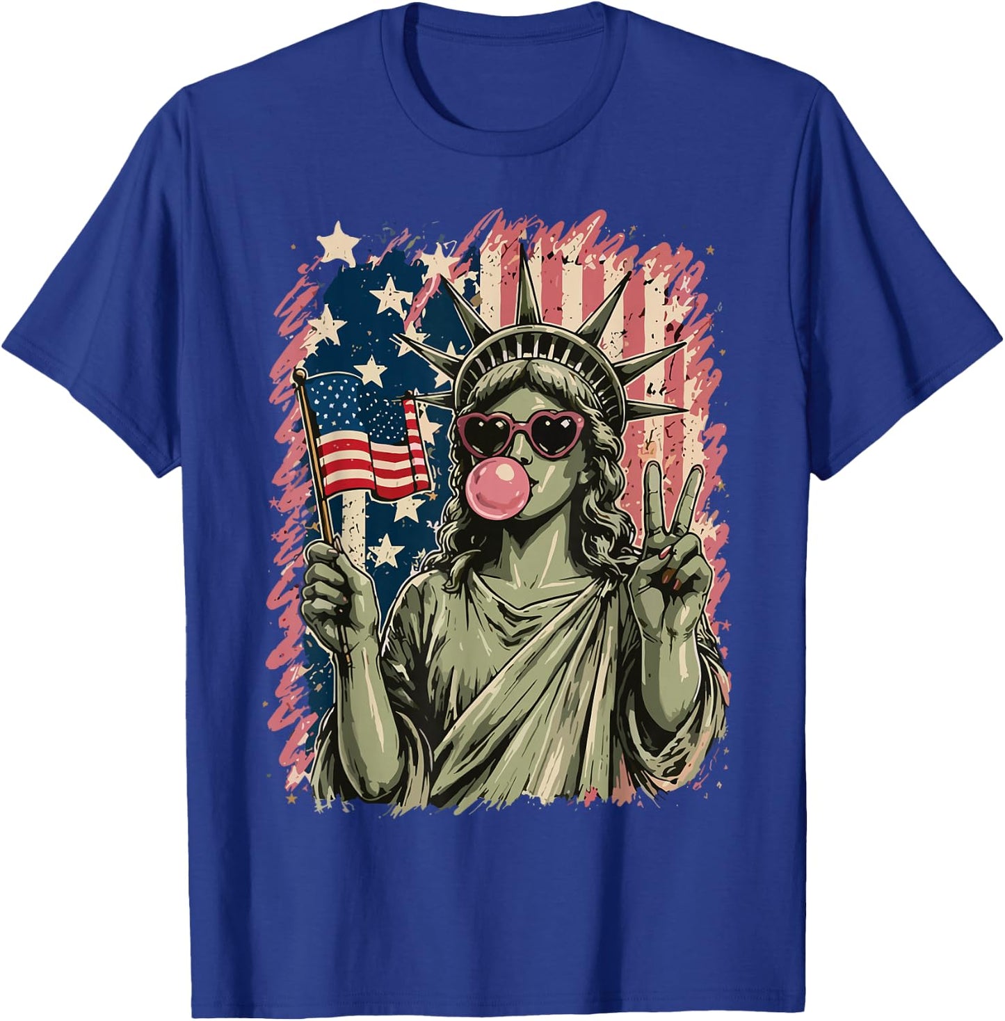 Statue of Liberty Blowing Bubble Gum Patriotic 4th of July T-Shirt - T-Shirt | Royal