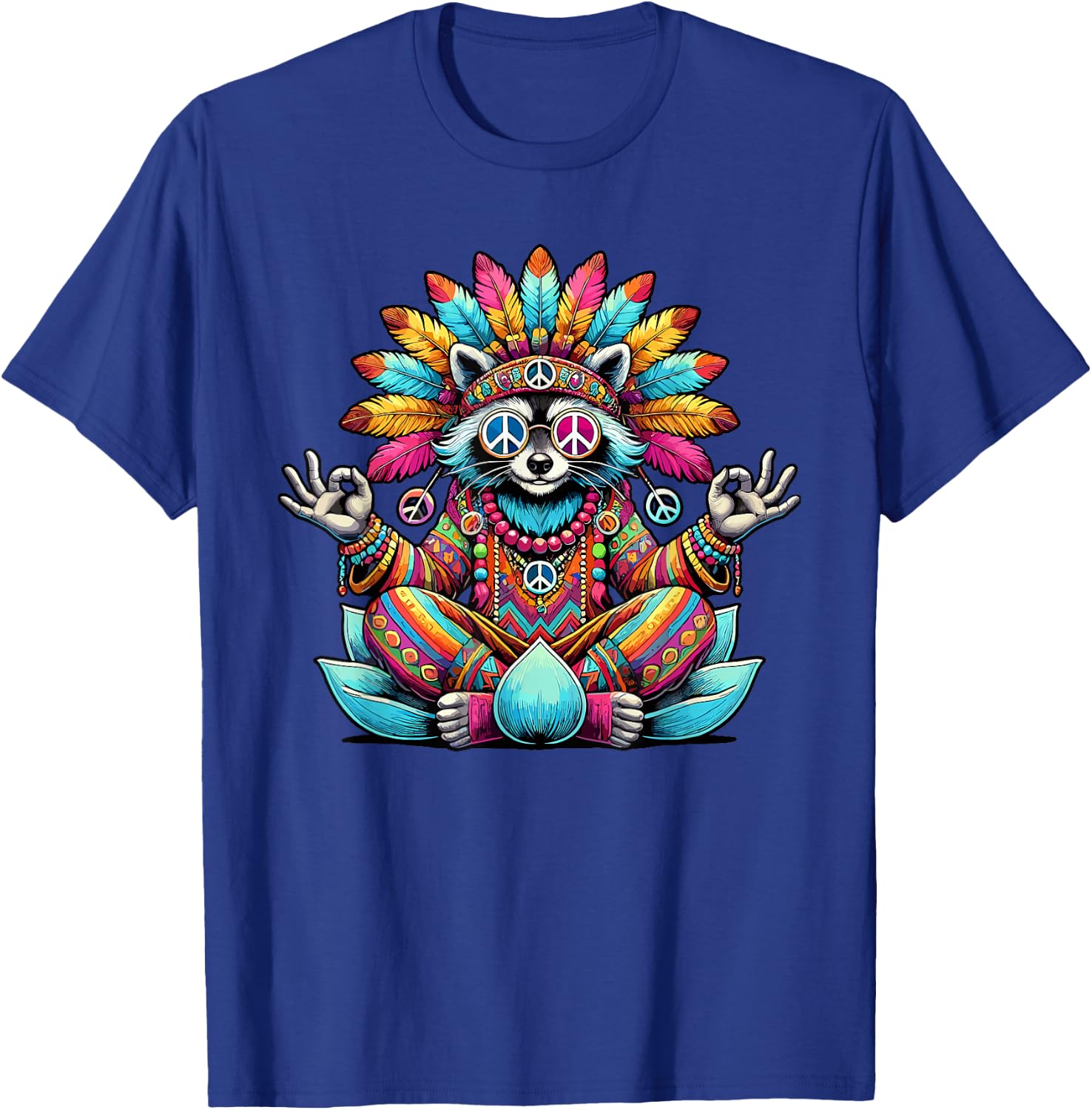 Raccoon Hippie Costume Peace Sign 70s 60s Party 70s 70s , Black, S T-Shirt - T-Shirt | Royal
