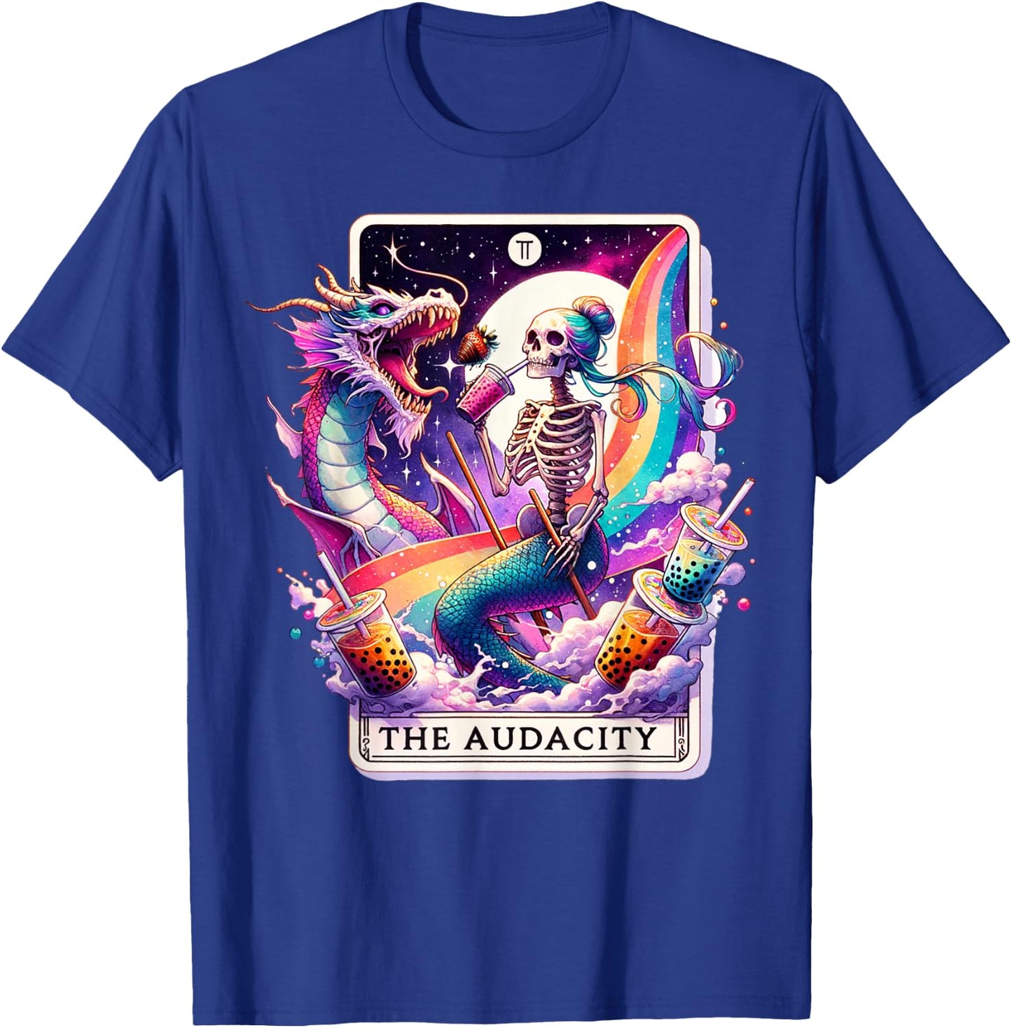 The Audacity Tarot Mermaid Skeleton Messy Bun Rainbow Boba T-Shirt - T-Shirt | Royal