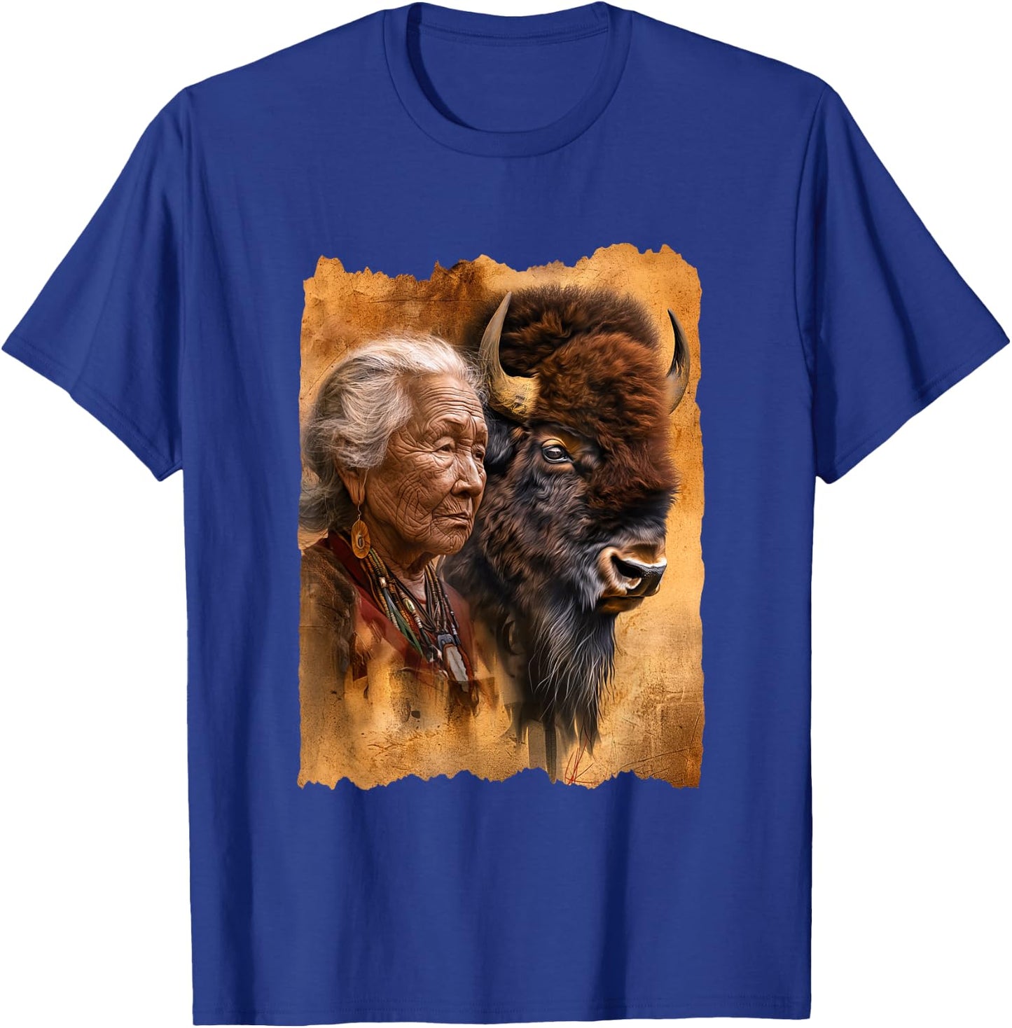 Native American Woman With Buffalo Or Bison T-Shirt - T-Shirt | Royal